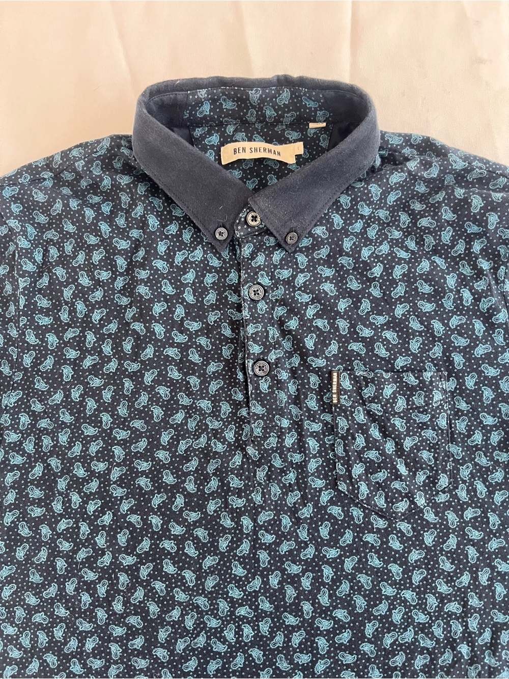 Ben Sherman Navy Polo with Light Blue Paisley Print